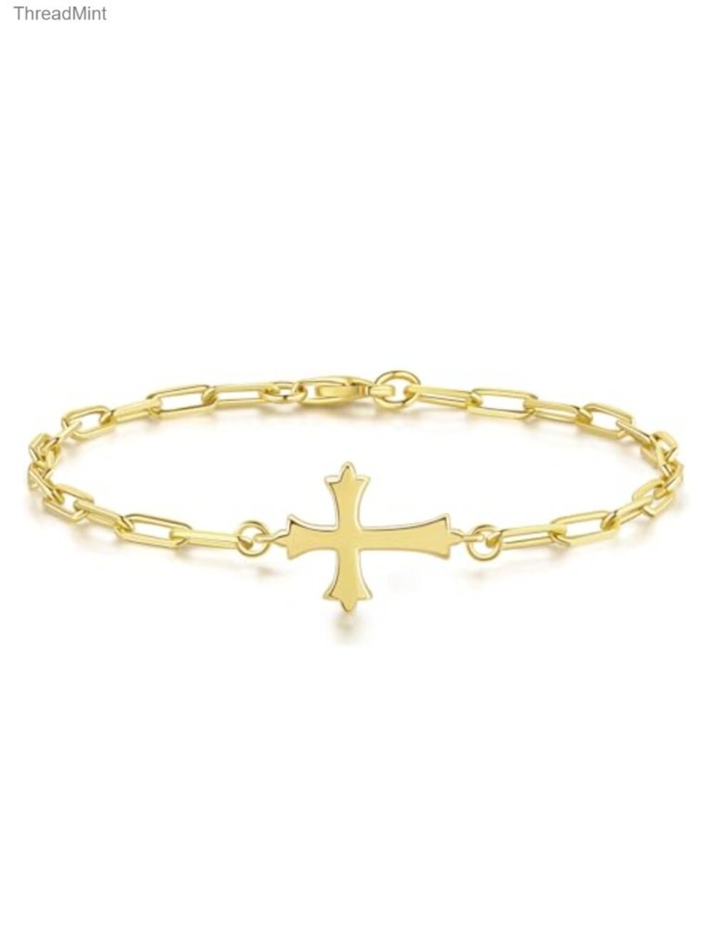 14K Gold Paperclip Bracelet with Cross Charm - Multiple Sizes